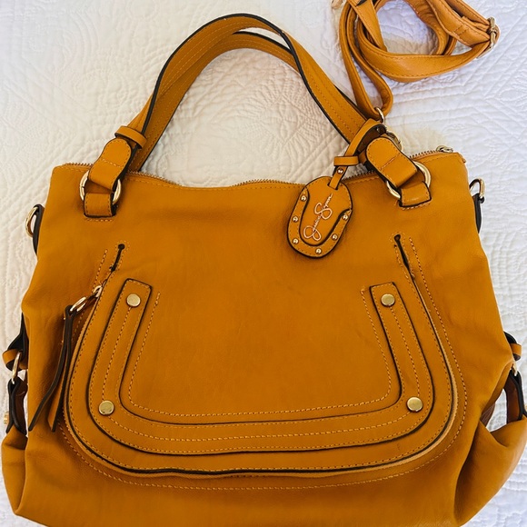 Jessica Simpson Handbags - GUC - Jessica Simpson Mustard Yellow Leather Tote with Branded Charm